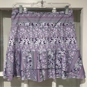 Denise Cromwell Djali Two Tier 15" Skort Skirt Purple Print M EUC Golf Tennis